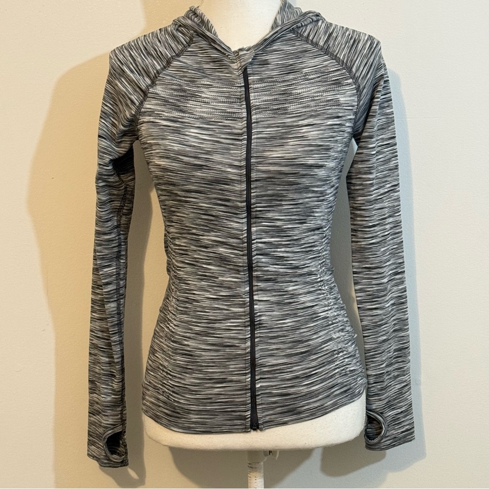 Athleta Space Dye Full Zip Hooded Jacket Thumbholes Fitted Activewear Size XS